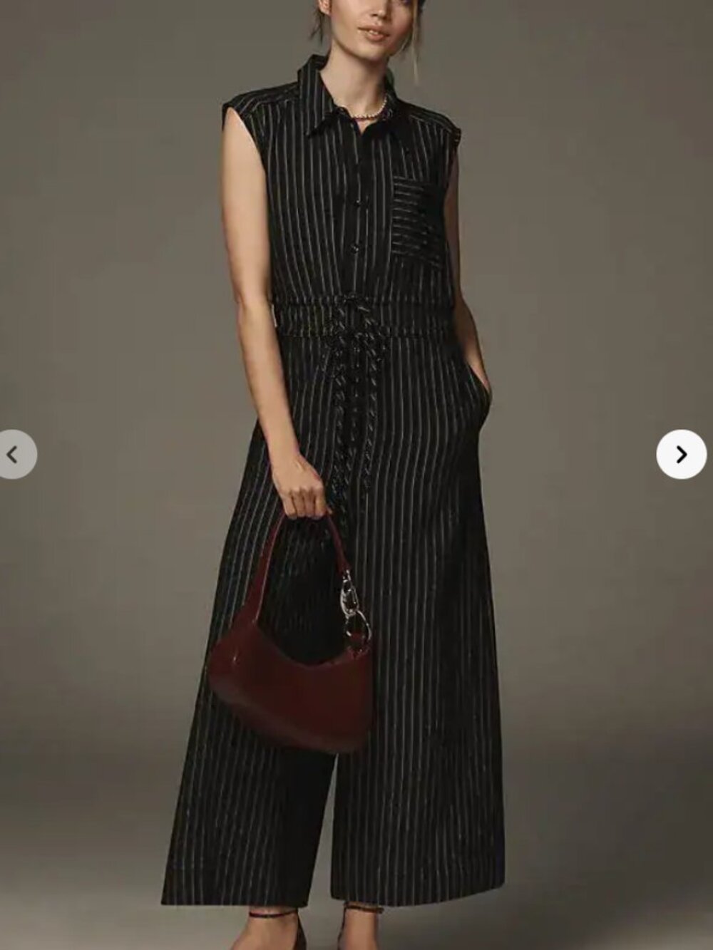 Anthropologie Maeve Cropped Wide Leg Jumpsuit, Navy Size Small EUC